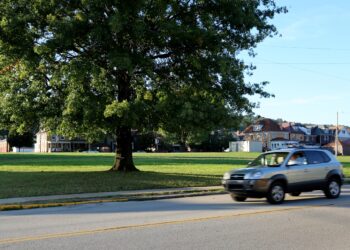 An automobile passes by 1100 Fourth Ave. in Ford City in this Thursday, Sept. 26, 2019, file photo. The site is the
former home of Ford City Junior-Senior High School and future home of BC3 @ Armstrong.