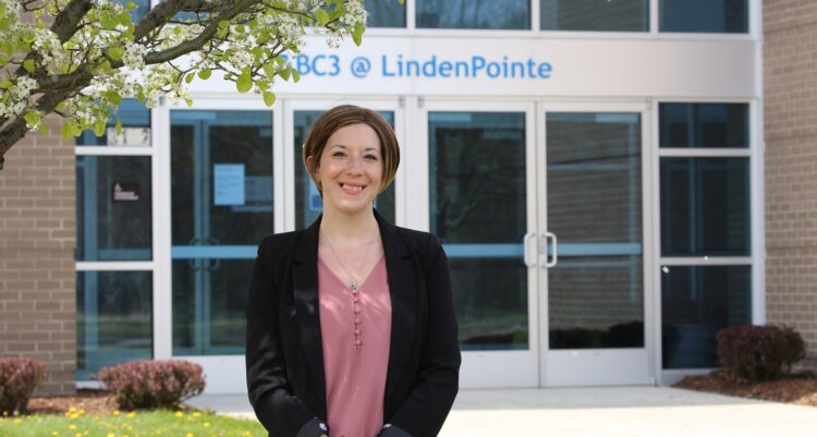 Olivia Brown, 30, a Greenville resident and graduate of BC3 @ LindenPointe, has become the youngest executive
director of the Shenango Valley Chamber of Commerce in at least 30 years. She is shown Friday, April 23, 2021, at
BC3 @ LindenPointe, Butler County Community College’s additional location in Hermitage.