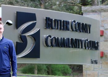 Stefan Carlsson has been selected as a 2021 inductee into Butler County Community College’s Charles W. Dunaway Pioneer Hall of Fame. Carlsson is BC3’s only two-time All-American in golf and was the medalist in leading the Pioneers to the Pennsylvania Invitational Tournament championship in fall 2014 and to the National Junior College Athletic Association Division III Region XX crown in spring 2015. He is shown on Tuesday, April 13, 2021, on BC3’s main campus in Butler Township.