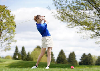 Sarah Fischer, a member of Butler County Community College’s golf team, won the women’s division of the spring season-ending Community College of Allegheny County Invitational on May 18. She joined her older sister, Julia, as  the  only  females  to  win  a  post-season tournament for BC3 in Bill Miller’s 18 years as Pioneers coach. Sarah Fischer is shown on Monday, May 10, 2021, during a competition at Lake Arthur Golf Club.