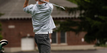 Troy Loughry, a freshman on the Butler County Community College golf team, is shown Wednesday, June 8, 2022, during the second round of the National Junior College Athletic Association Division III national championship tournament in Chautauqua, N.Y.